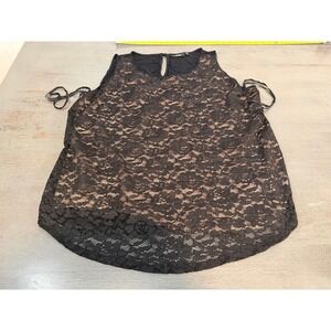 Apt. 9 Womens 2X Black Lace Sleeveless Blouse Tan Lined Keyhole Back Top